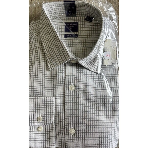 Modena Black White Check Slim Fit Button-Down Long Sleeve Dress Shirt Men’s 17 - Picture 1 of 4